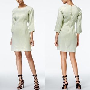 RACHEL Rachel Roy Pale Metallic Green Three-Quarter Sleeve Shift Dress